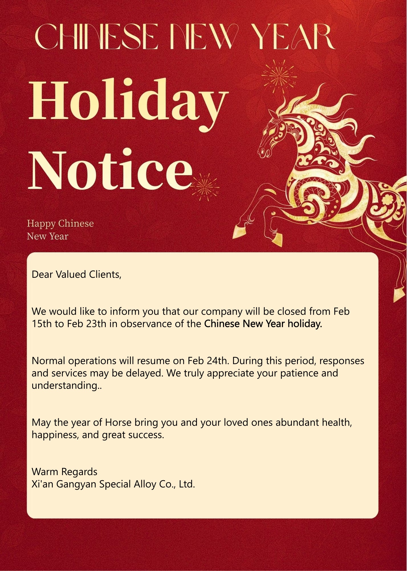 Chinese New Year Holiday Notice Chinese New Year Holiday Notice